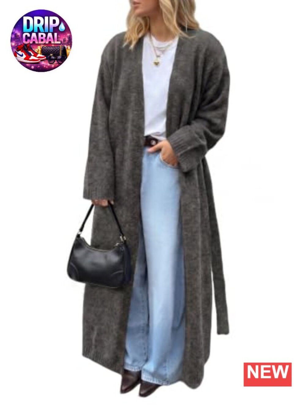 Oversized Long Cardigan Sweater Open Front Coat with Belted